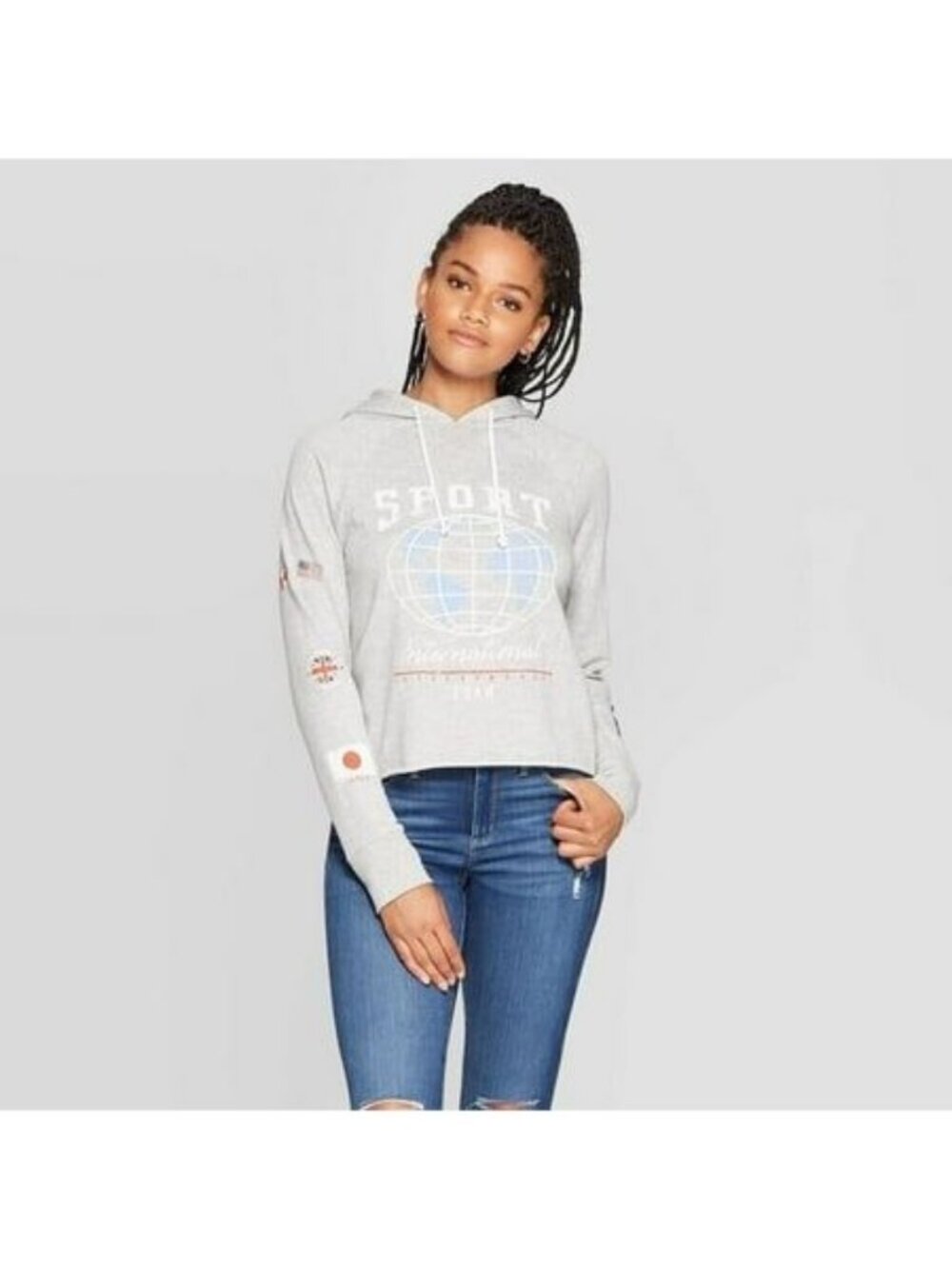 Grayson Threads Womens Sport International Cropped Hoodie Medium Gray